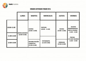 HORARIO TALLERES VERANO 2016