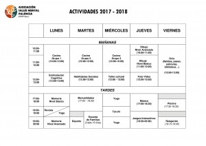 HORARIO DE ACTIVIDADES CURSO 2017-2018