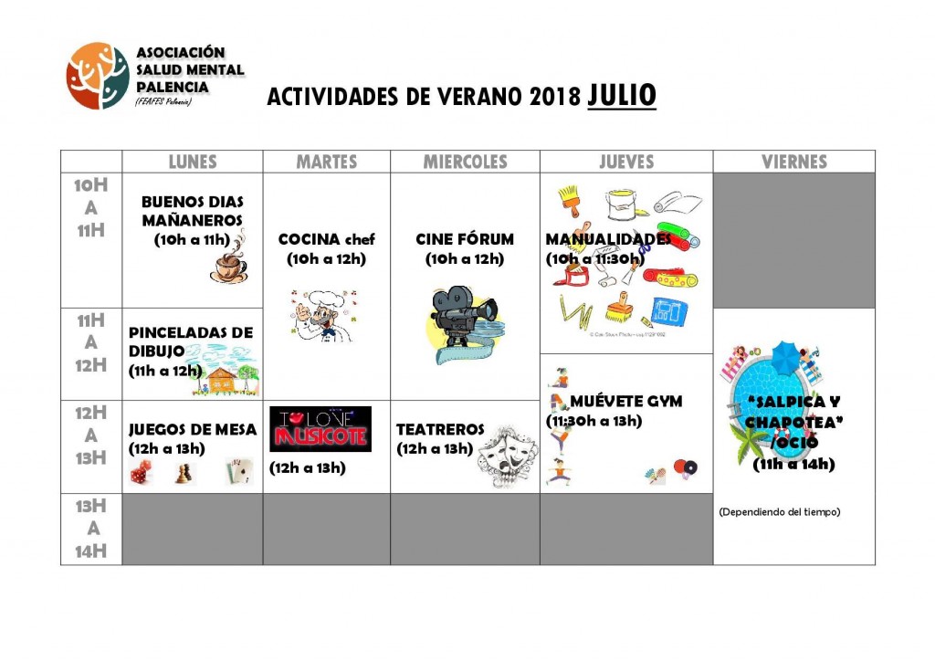 ACTIVIDADES CURSO VERANO 2018 julio