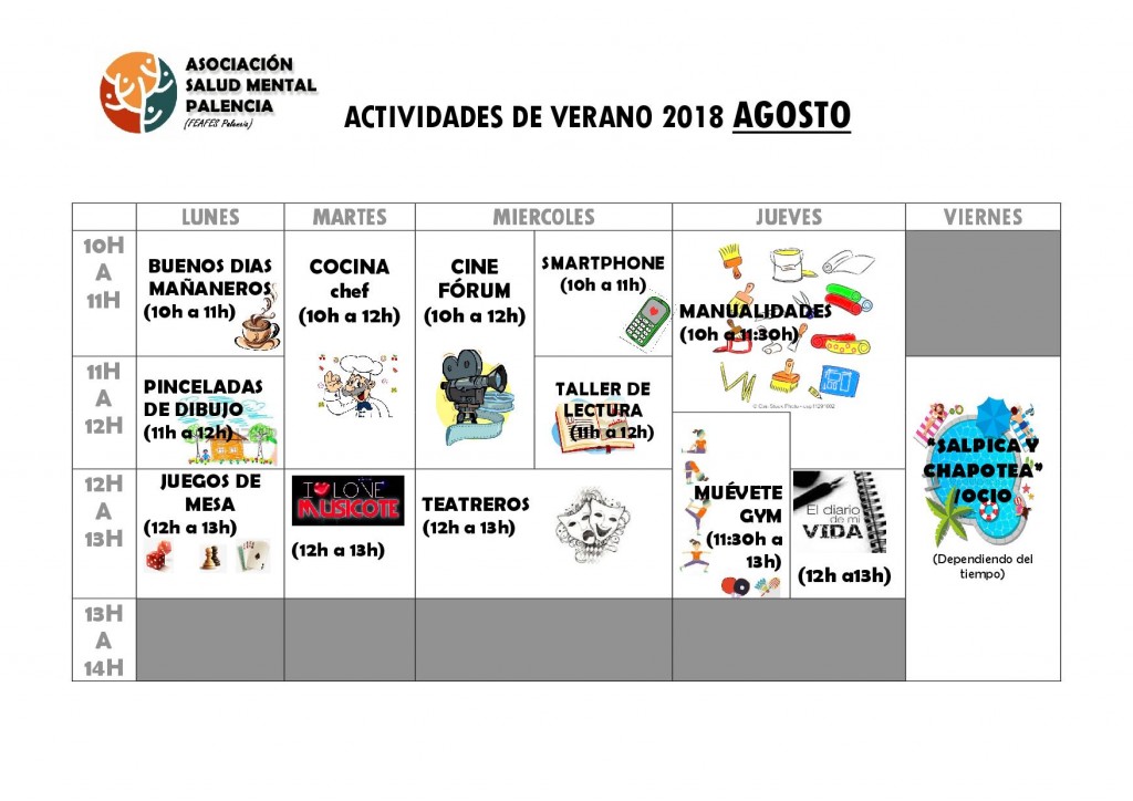 ACTIVIDADES CURSO VERANO 2018 agosto