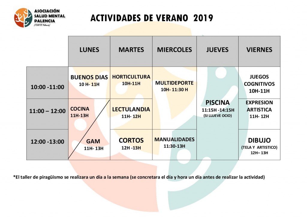 horario de tallers de verano 2019